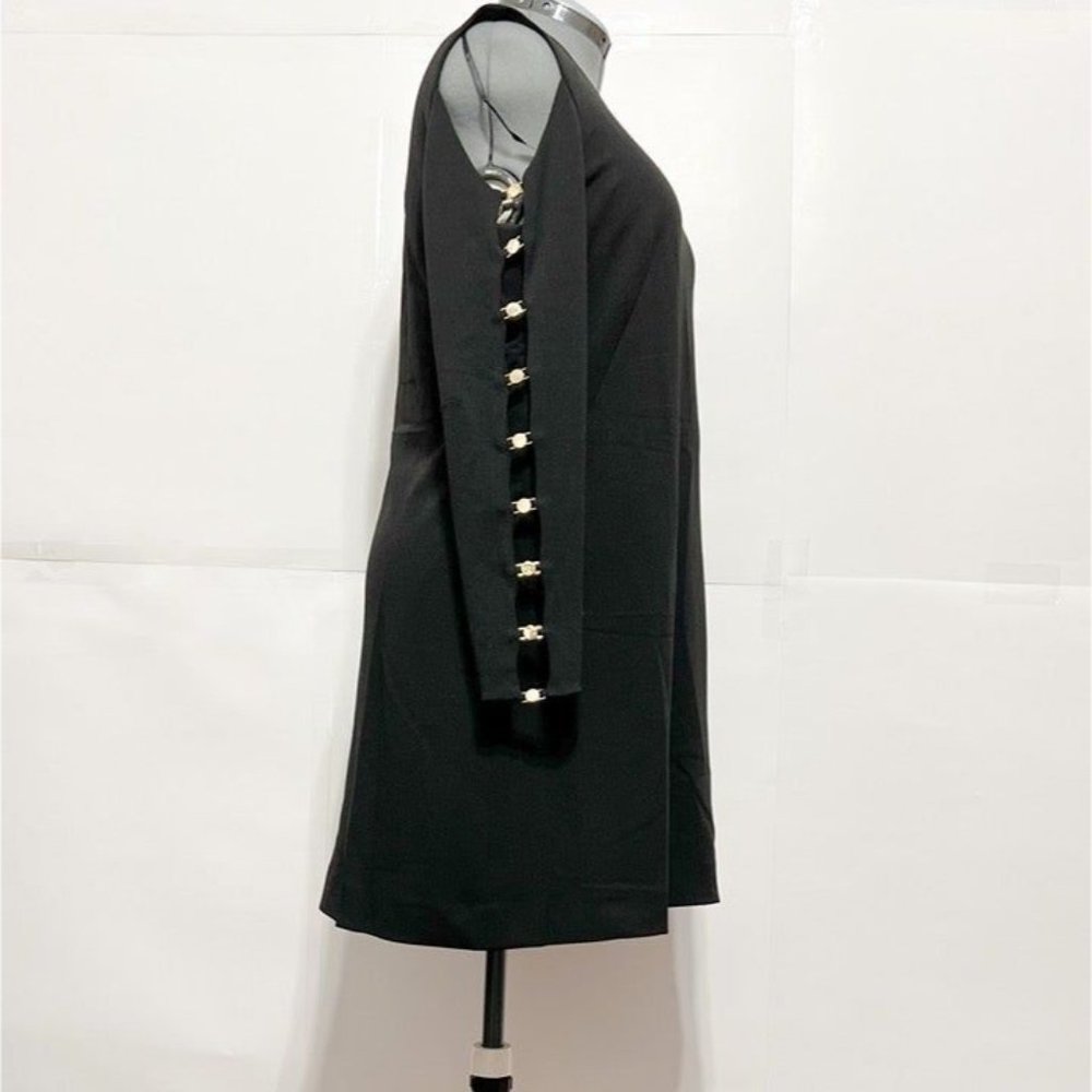 DKNY NWOT Sz 14 Black Boat Neck Embellished Long Sleeves Lined Dress - Picture 5 of 8